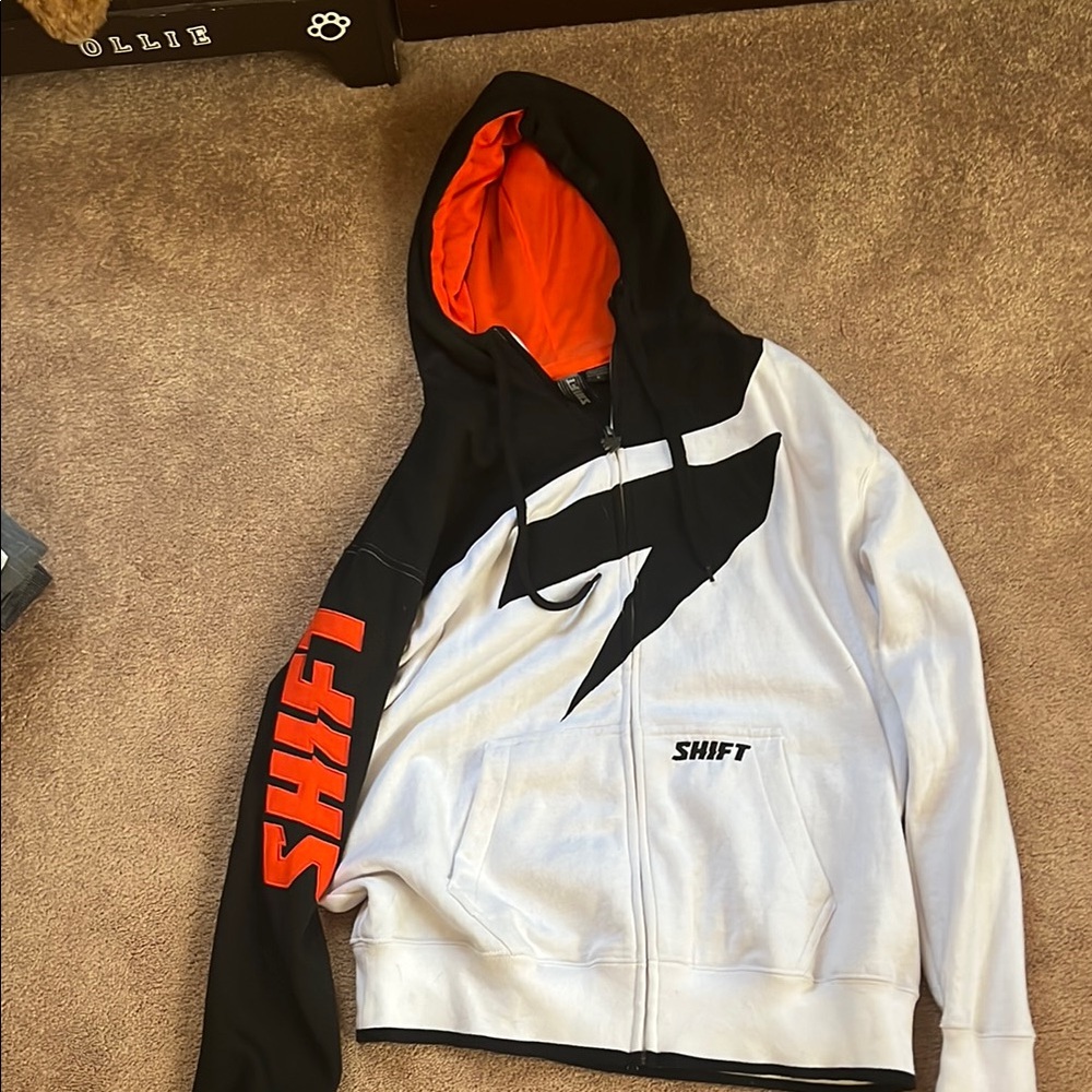 Shift Black and White Hoodie with Orange Accents